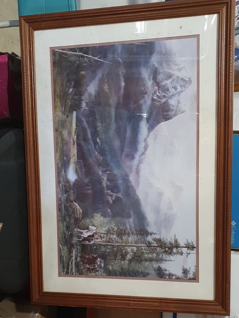 Framed Mountain Landscape Wall Art - Brown